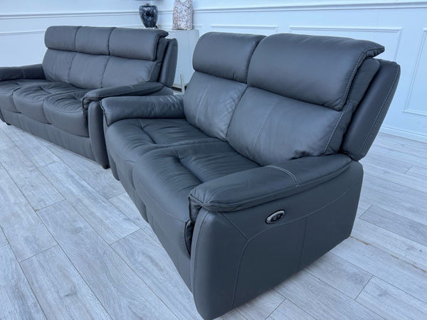 Furniture Village Charcoal Grey Static 3 + Power Recliner 2 Seater Sofa Set14