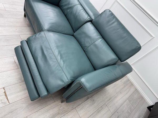 DFS Samantha Teal Genuine Leather 3 Seater Electric Power Recliner + Headrests4