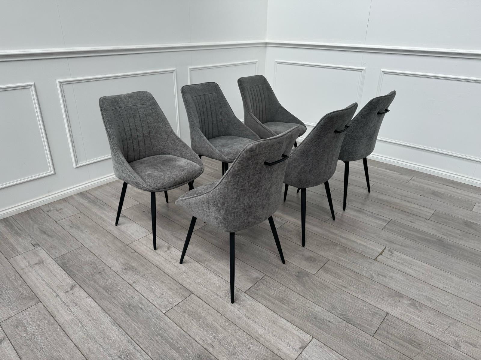 Furniture Village Crete Set Of 6 Swivel Dining Chairs Grey Fabric0