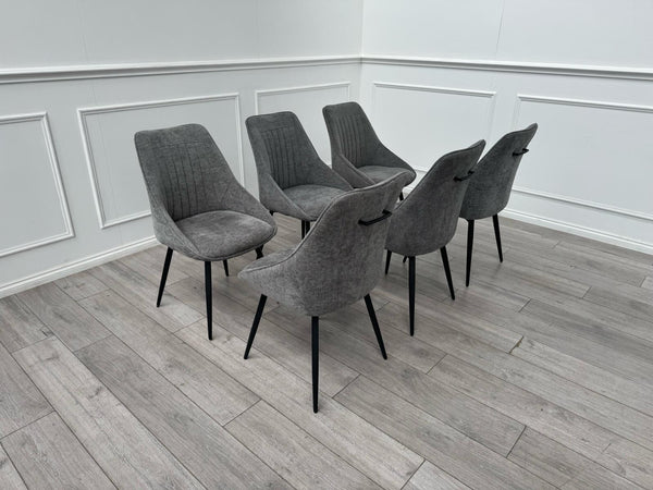 Furniture Village Crete Set Of 6 Swivel Dining Chairs Grey Fabric0