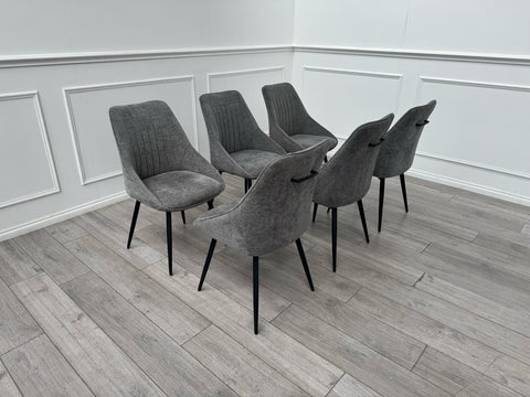 Furniture Village Crete Set Of 6 Swivel Dining Chairs Grey Fabric0