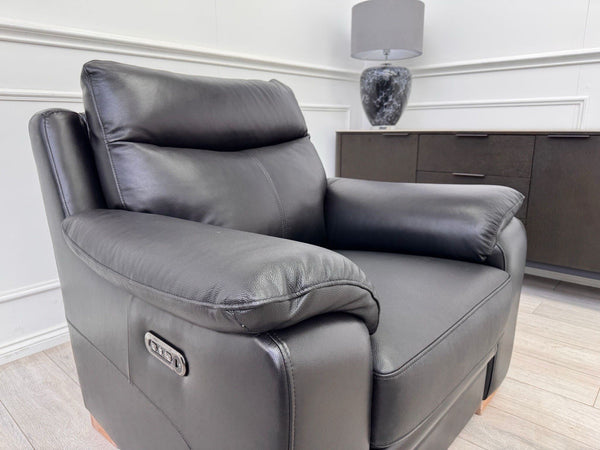 DFS Laiken Black Genuine Leather Armchair Electric Power Recliner3