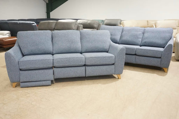 G Plan Vintage 68 tweed denim fabric Static 3 seater + Power Recliner Sofa Set0