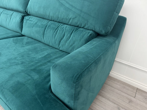 Furniture Village Lounge Co Romilly Teal Velvet Fabric 4 Seater Sofa RRP £21954