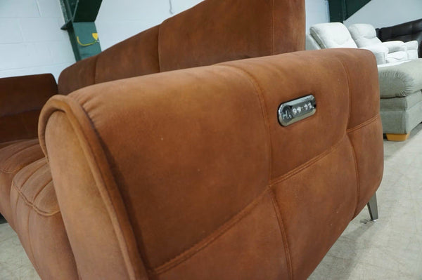 DFS Burnt orange velvet fabric Power Recliner 2 piece Open End Corner Sofa4