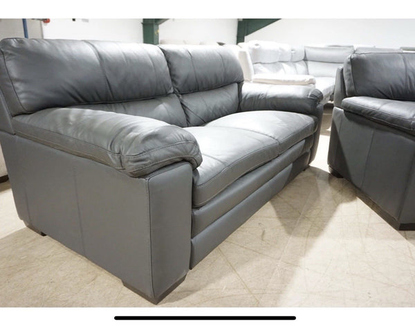 Furniture Village Cozee Dark Grey Leather 3 Seater Sofa + 2x Armchairs Set2