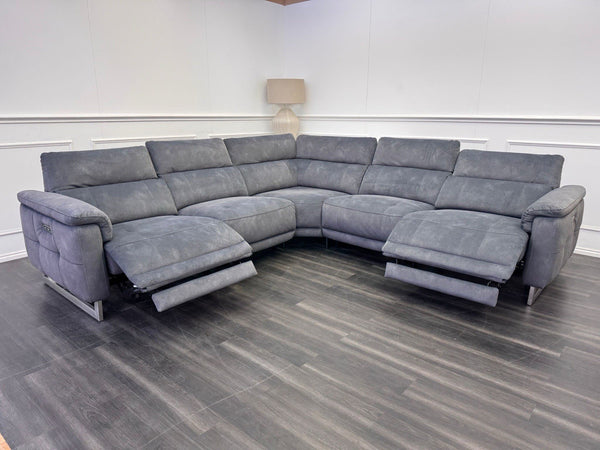 Furniture Village Moet Dark Grey Fabric Power Recliner Corner Sofa Headrests0