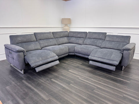 Furniture Village Moet Dark Grey Fabric Power Recliner Corner Sofa Headrests0