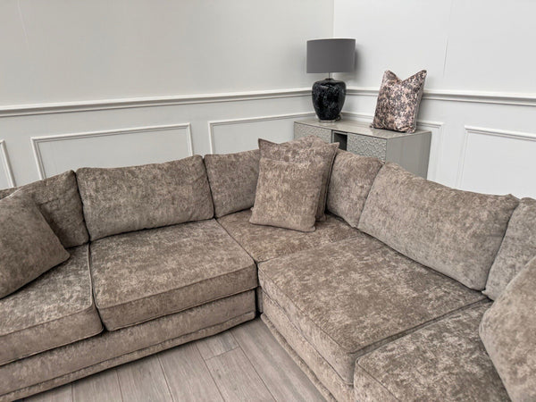 Sofology Midas Grey Fabric Corner Sofa Full Back With Scatter Cushions12