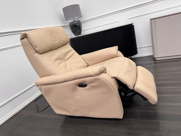 Furniture Village Rowen Beige Leather Armchair Power Recliner+Swivel+Rocking1