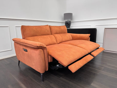 FV Jude 3 Seater Orange Velvet Power Recliner Sofa with Telescopic Headrests0