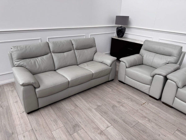Furniture Village Grey Genuine Leather Sofa 3 Seater Sofa + 2x Armchairs Set4