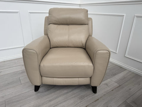 Furniture Village Zen Beige Leather Power Recliner Armchair + Headrest + Lumbar0