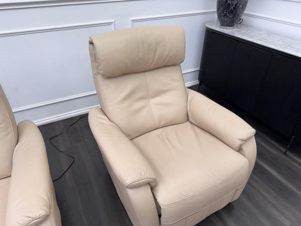 Furniture Village Rowen Beige Leather Pair Of Armchairs Power Recliner9