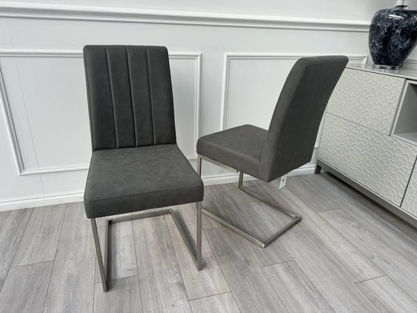 Furniture Village Grigio Pair of Grey Suede Dining Chairs4