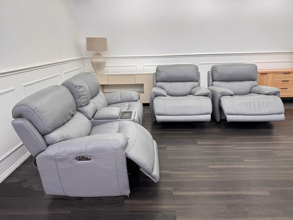 Furniture Village Link Power Recliner 2 Seater + 2x Armchairs Set Grey Leather1
