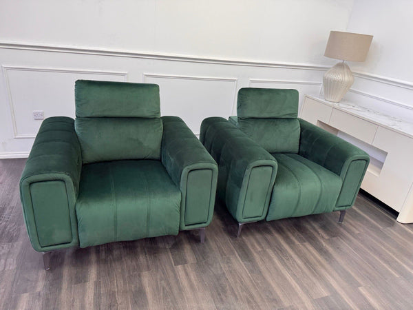 DFS Torren Power Recliner Pair Of Armchairs Green Velvet Power Headrest4