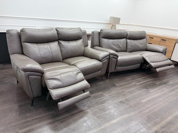 DFS Wren Power Recliner 3+2 Seater Sofa Set In Grey Leather1
