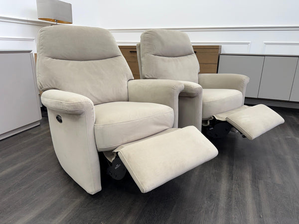 Furniture Village Lilie Pair of Armchairs in Beige fabric Power Recliner5