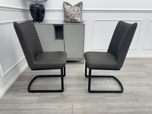 Furniture Village Loki Premium Faux Leather Pair Of 2 Dining Chairs Grey0