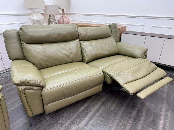 DFS Wren Power Recliner 3+3 Seater Sofa Set In Sage Green Leather16