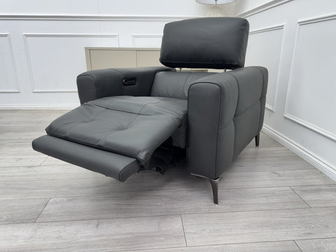Furniture Village New York Power Recliner Armchair Grey Leather Power Headrest0