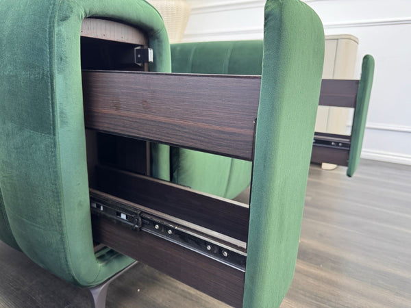 DFS Torren Power Recliner Pair Of Armchairs Green Velvet Power Headrest5