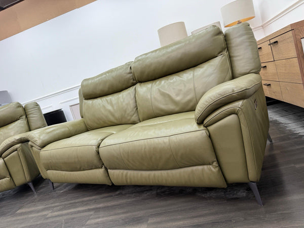 DFS Wren Power Recliner 3+3 Seater Sofa Set In Sage Green Leather19