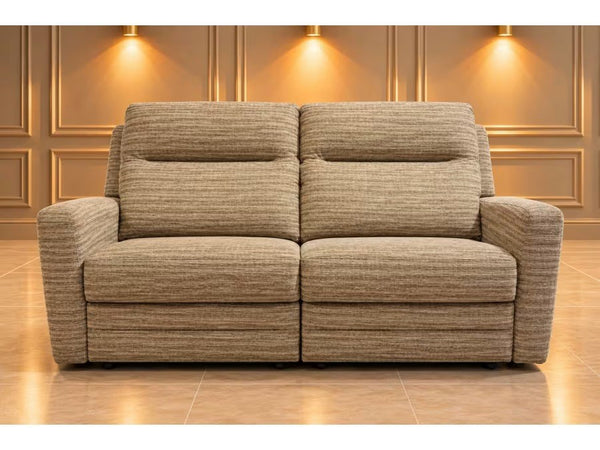 Parker Knoll Chicago bronze mix patterned fabric power recliner 3 seater sofa0