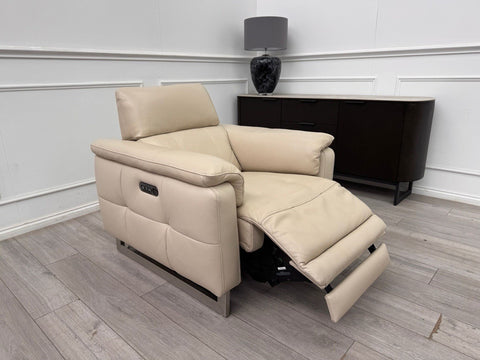 FV Moet Triple Power Recliner Armchair Pebble/Beige Leather Headrest0