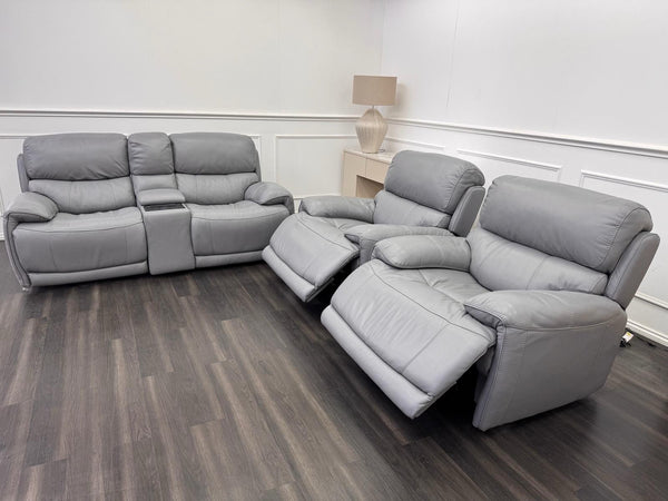 Furniture Village Link Power Recliner 2 Seater + 2x Armchairs Set Grey Leather3