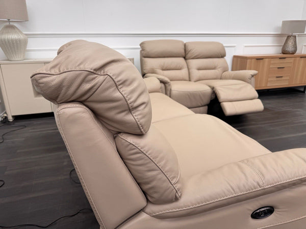 Furniture Village Chicago 3 & 2 Seater Sofa Set Power Recliner Pebble Leather4