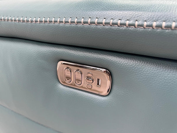 DFS Samantha Teal Genuine Leather 3 Seater Electric Power Recliner + Headrests2