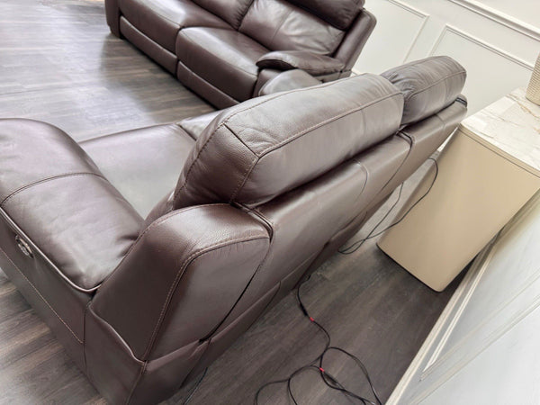Furniture Village Starlight 3+2 Seater Sofa Set Pwr Recliner Dark Brown Leather14