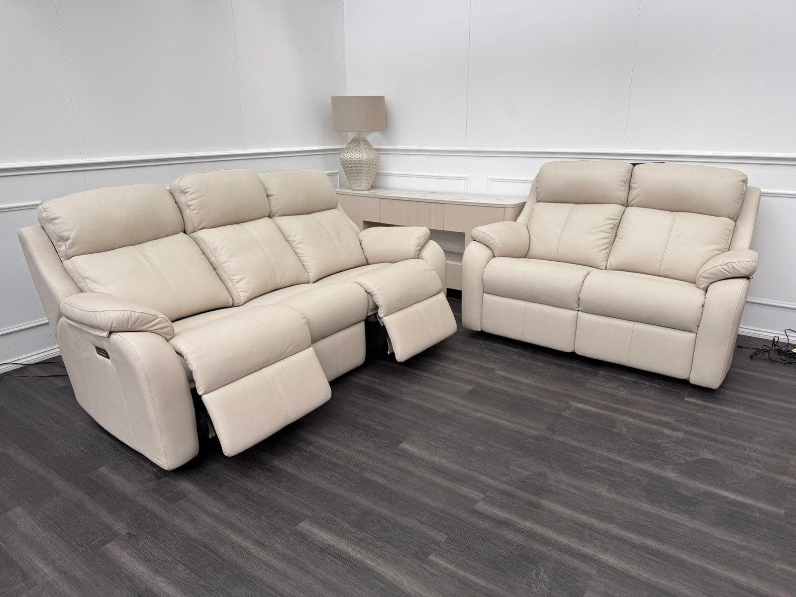 G Plan Kingsbury Cambridge Stone Leather Power Recliner 3 Seat + Static 2 Seat0