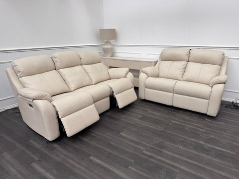 G Plan Kingsbury Cambridge Stone Leather Power Recliner 3 Seat + Static 2 Seat0