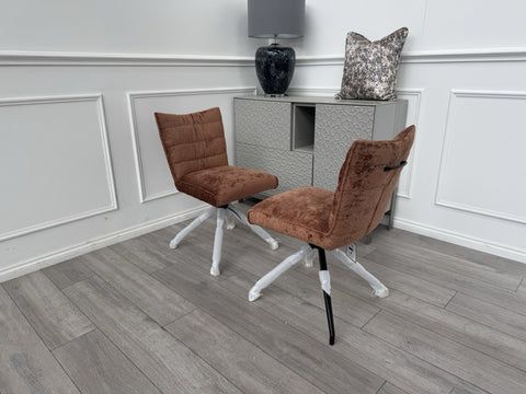 Furniture Village Saturn Rust Burnt Orange Fabric Pair Of 2 Swivel Dining Chairs0