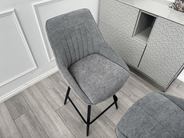 Furniture Village Crete Pair Of 2 Swivel Barstool Chairs Dark Grey Fabric3