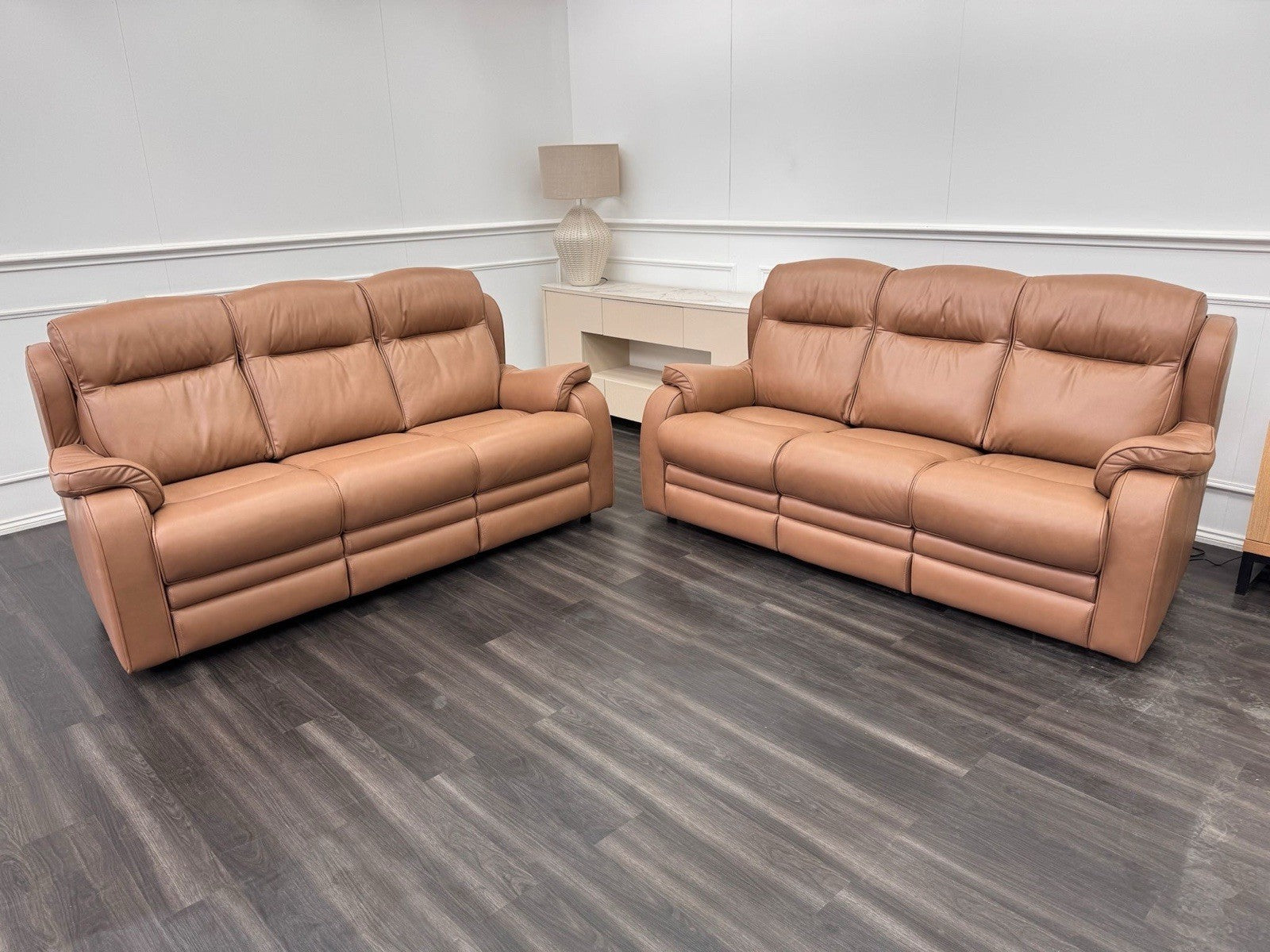 Parker Knoll Boston Dark Taupe Leather Static 3+3 Seater Sofa Set RRP £83200