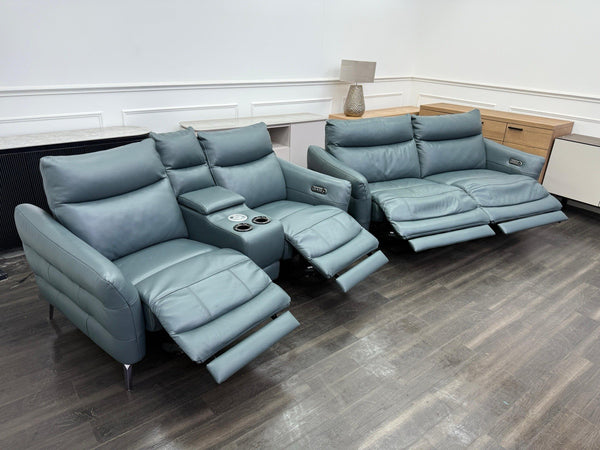 Sofology Renato Power Recliner 3 + 2 Seater Sofa Set Green Leather0