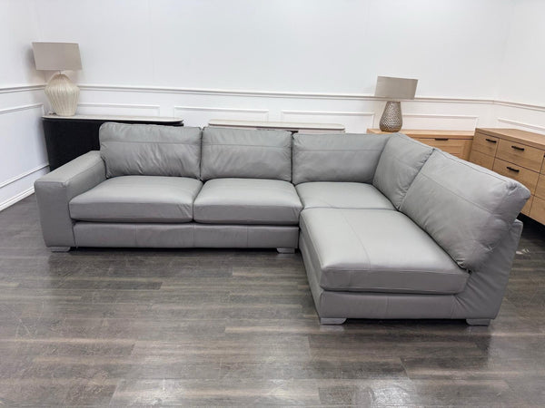 Next Houghton Grey Leather Corner Sofa Open End With Footstool21