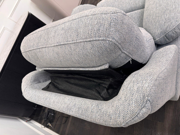 G Plan Kingsbury Power Recliner Armchair Woven Light Blue/ Grey RRP £242522