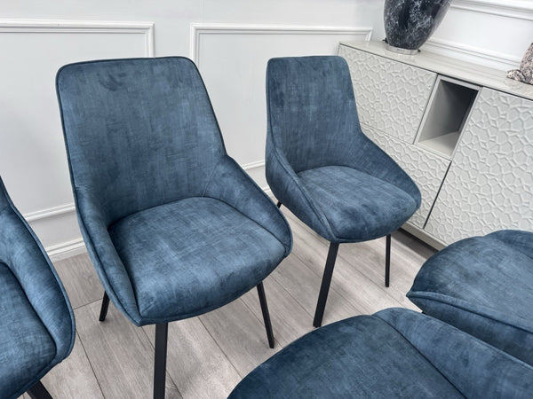 Furniture Village Veja Navy Blue Velvet Set Of 8 Swivel Dining Chairs (Delivery)5