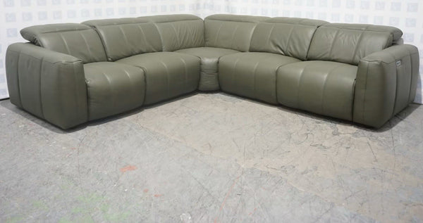 Furniture Village Corner Sofa 1 Seat Power Recliner & Headrests Green Leather1