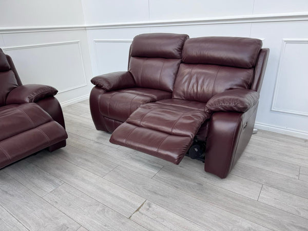 Furniture Village Moreno Power Recliner 3 + 2 Seater Sofa Set Burgundy Leather4