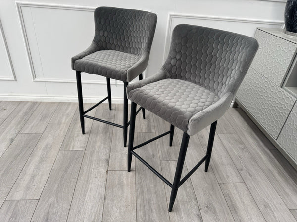 Furniture Village Osaka Grey Velvet Pair Of 2 Barstool Chairs4