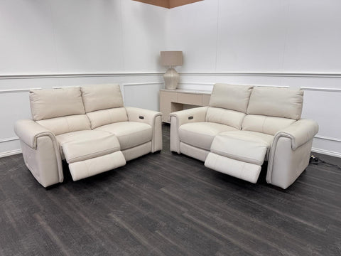 Furniture Village Nixon 2 & 2 Seater Sofa Set Power Recliner Frost Leather0