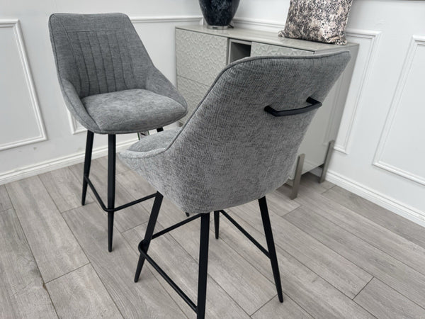 Furniture Village Crete Pair Of 2 Swivel Barstool Chairs Dark Grey Fabric1