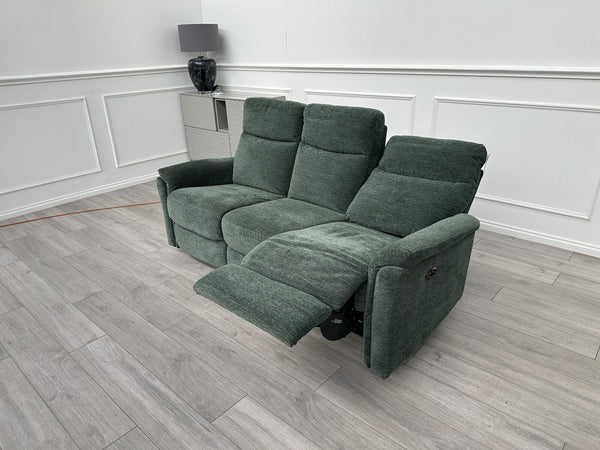 FURNITURE VILLAGE Piccolo Moss Green Fabric Power Recliner 3 Seater Sofa6