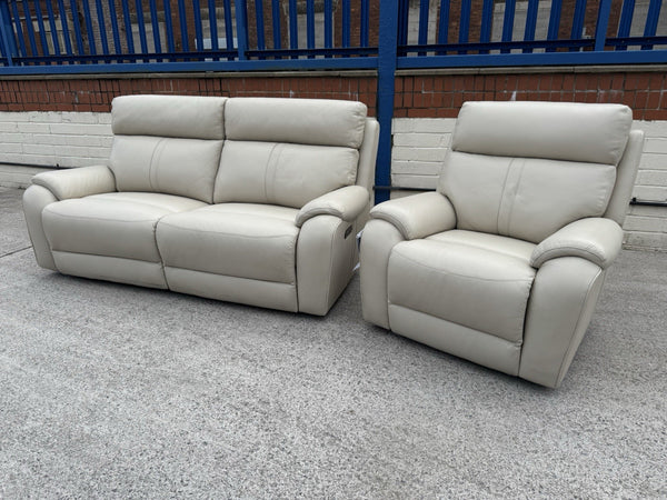 LA-Z-BOY WINCHESTER LEATHER POWER RECLINER 3 SEATER SOFA & ARMCHAIR SET - Cream22